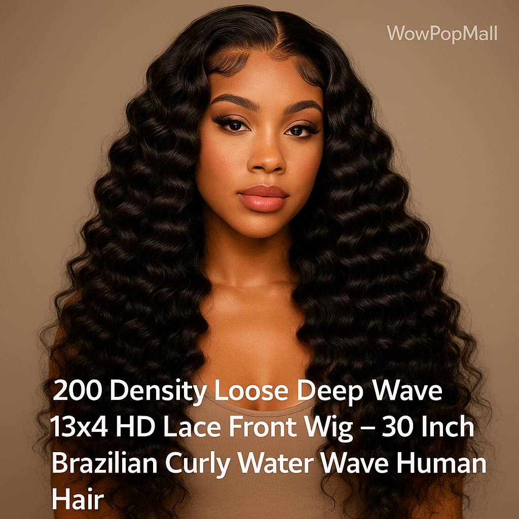 200 Density Loose Deep Wave 13x4 HD Lace Front Wig – 30 Inch Brazilian Curly Water Wave Human Hair