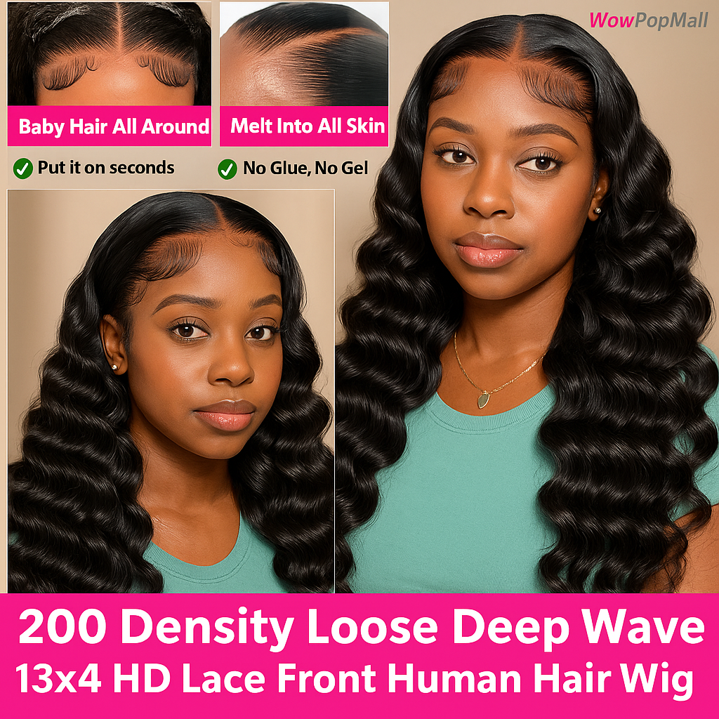 200 Density Loose Deep Wave 13x4 HD Lace Front Wig – 30 Inch Brazilian Curly Water Wave Human Hair