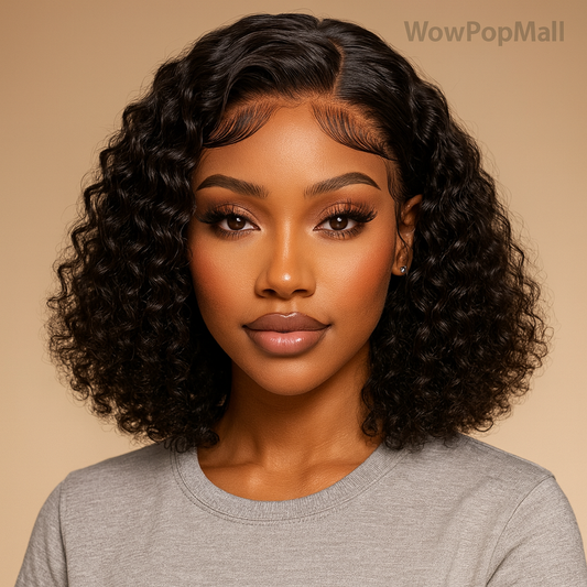 100% Brazilian Curly Lace Front Wig – Glueless Short Bob Deep Water Wave 13×4 HD Lace Frontal Human Hair Wig