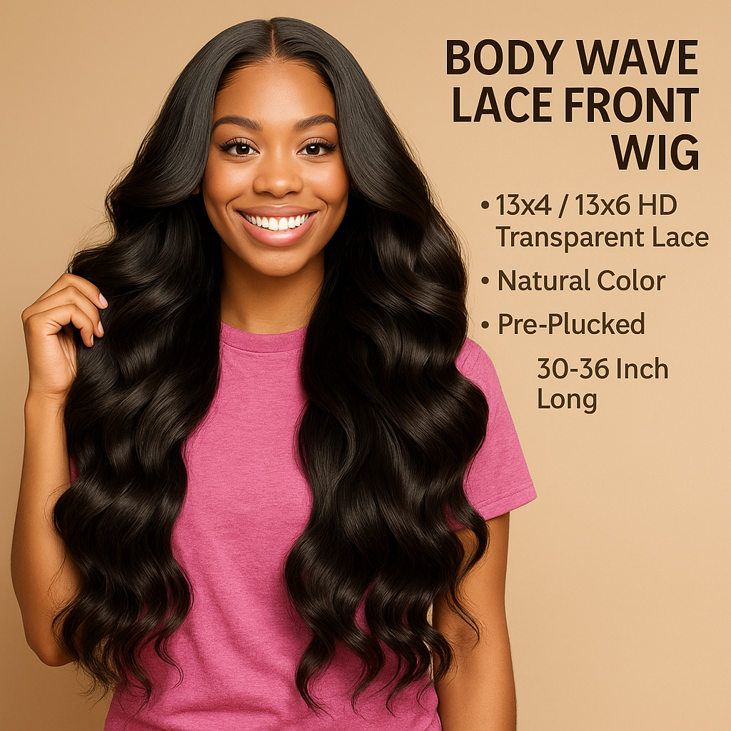 HD Transparent 13x4 · 13x6 Body Wave Lace Front Human Hair Wig – 30/36 Inch Pre-Plucked Brazilian Wig