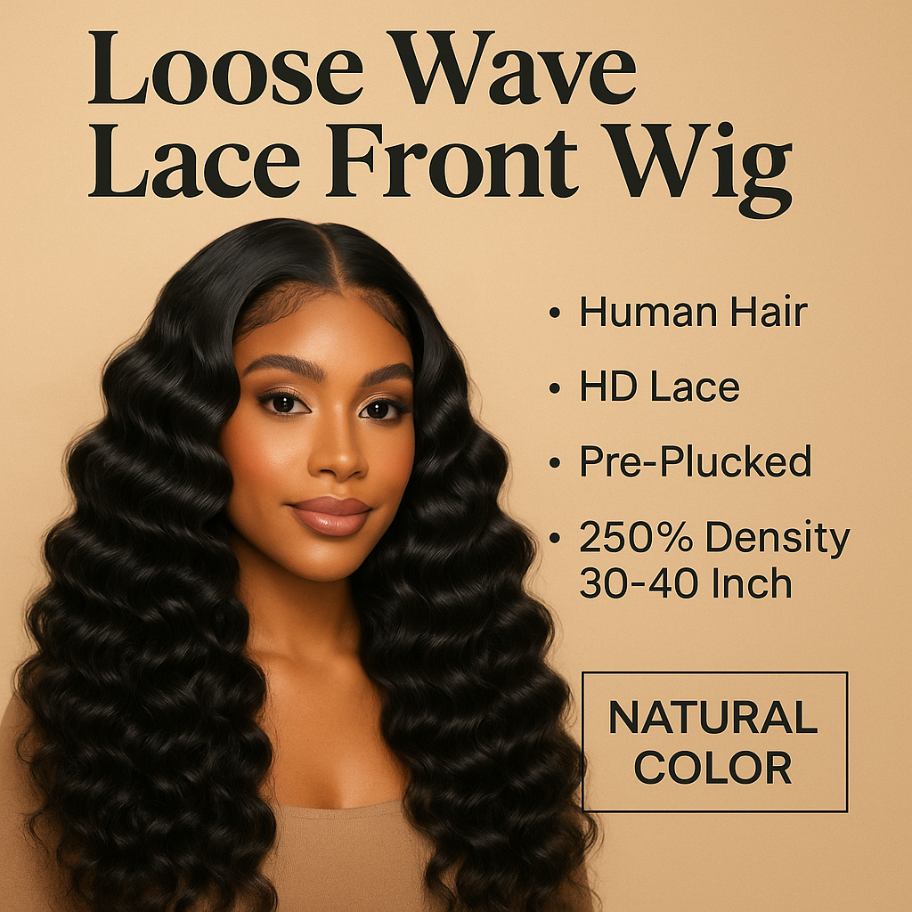 HD 13x6 Loose Natural Wave Lace Front Human Hair Wig – 250% Density, 30–40 Inch, Transparent Full/Frontal Lace