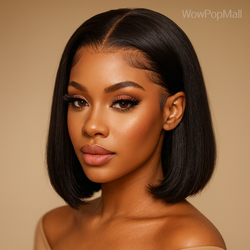 Premium Straight Short Bob Transparent Lace Front Wig – 100% Human Hair, Pre-Plucked 13×4 HD Lace