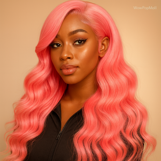 Loose Body Wave Light Pink HD Lace Front Wig – 13×6/13×4 Brazilian Human Hair, Pre-Plucked, 36 Inch
