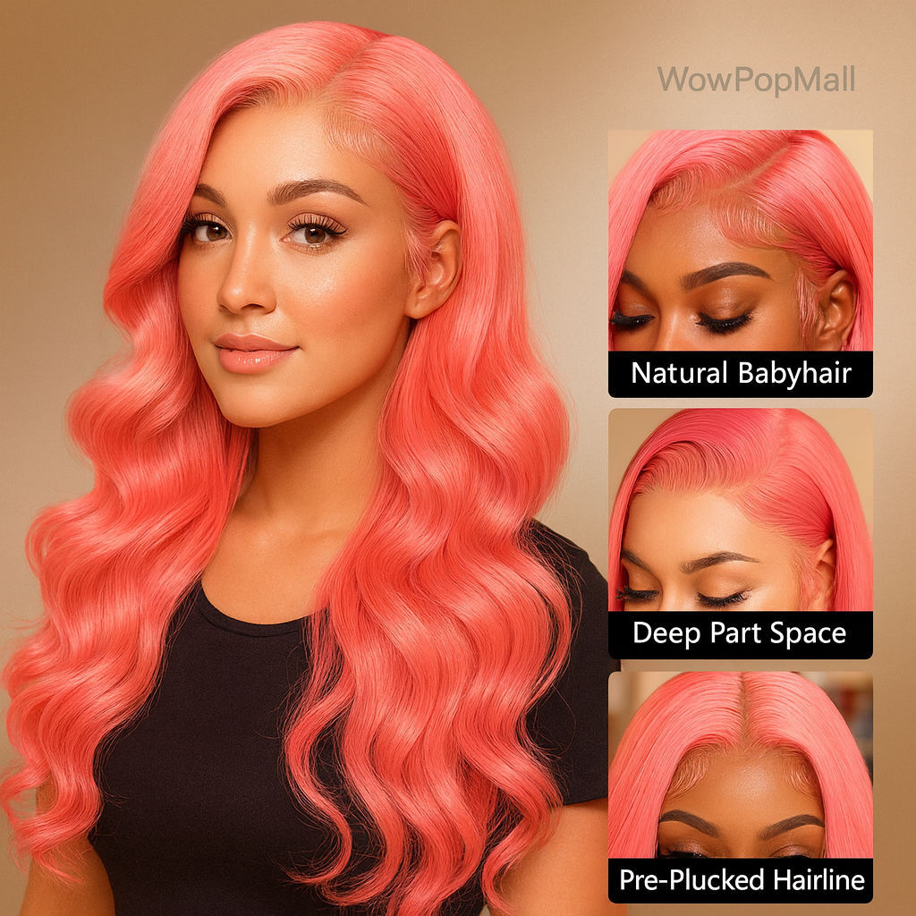 Loose Body Wave Light Pink HD Lace Front Wig – 13×6/13×4 Brazilian Human Hair, Pre-Plucked, 36 Inch