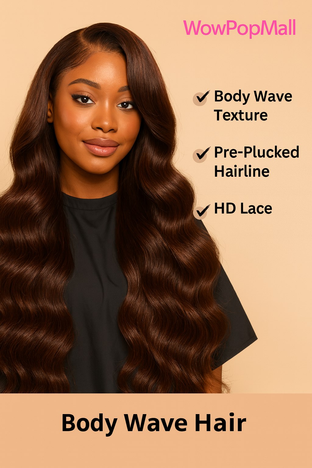 Body Wave Chocolate Brown 13x6 HD Lace Front Human Hair Wig – Pre-Plucked & Colored