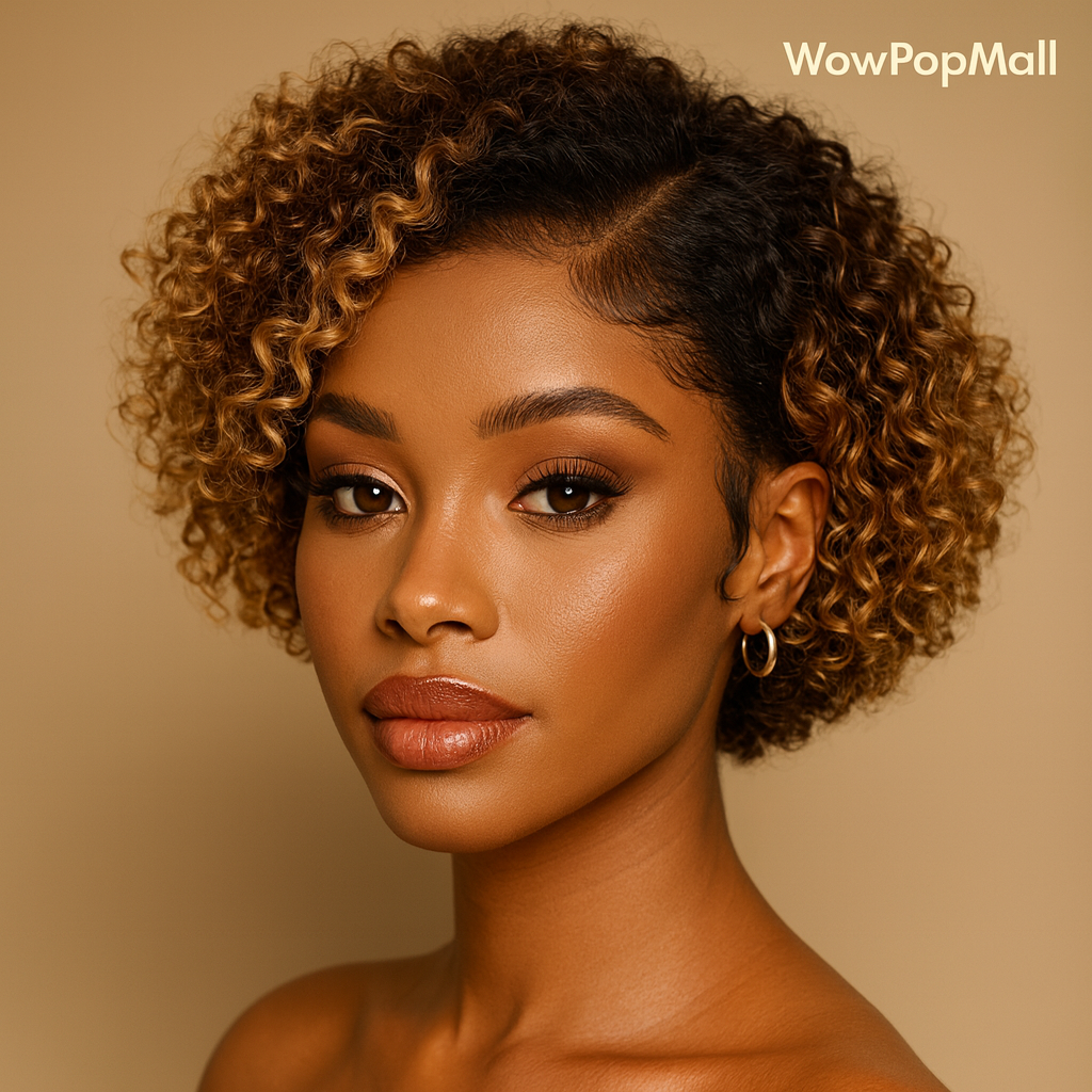99J Burgundy Highlight Short Curly Pixie Cut Human Hair Lace Front Wig – Pre-Plucked 13×2 Bob Style
