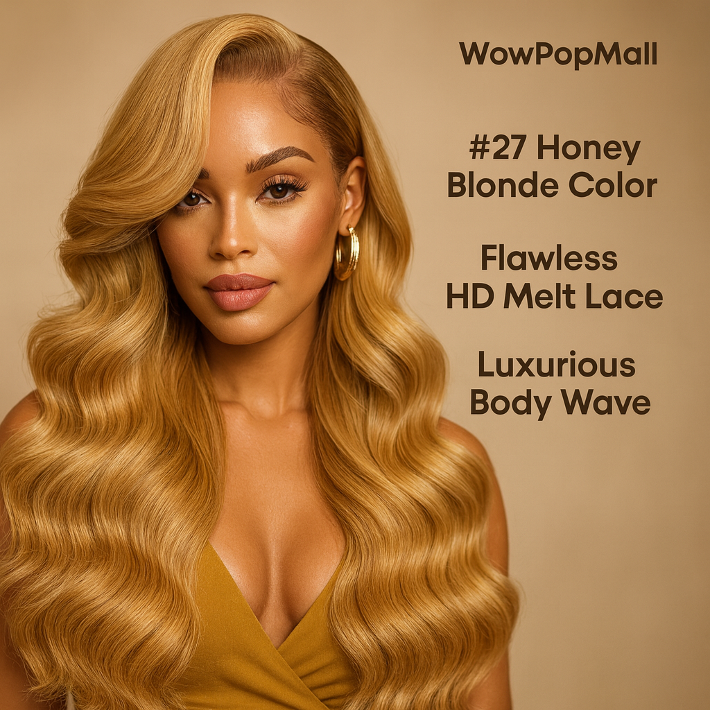 Honey Blonde 13x6 HD Lace Frontal Body Wave Human Hair Wig – Pre-Plucked Brazilian #27 Blonde
