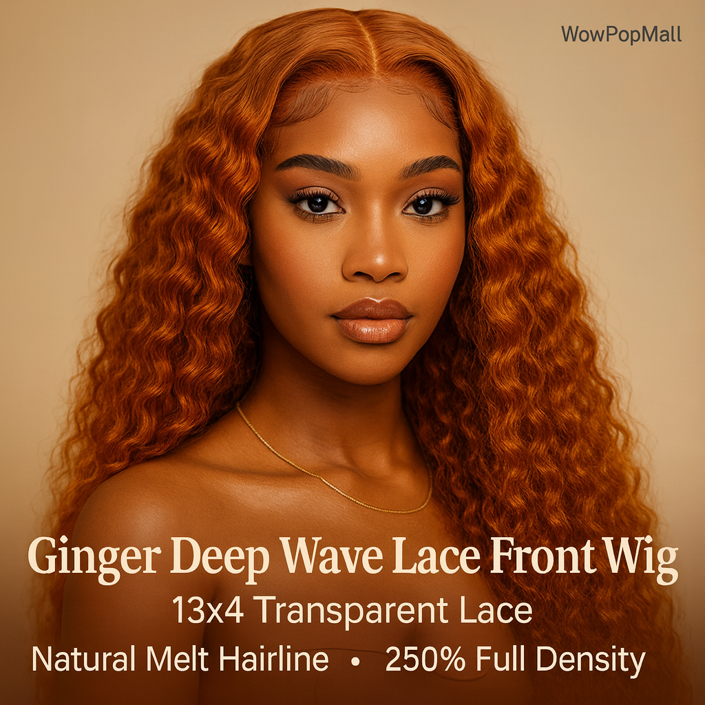 Ginger Deep Wave 13x4 HD Lace Front Wig – 250% Density Long Human Hair Wig (30 inch)