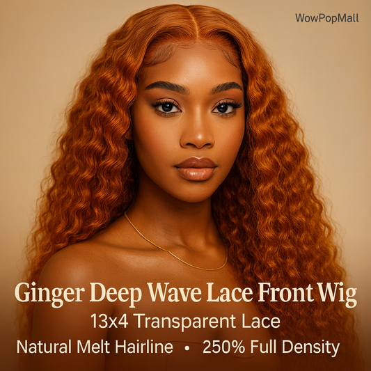 Ginger Deep Wave 13x4 HD Lace Front Wig – 250% Density Long Human Hair Wig (30 inch)