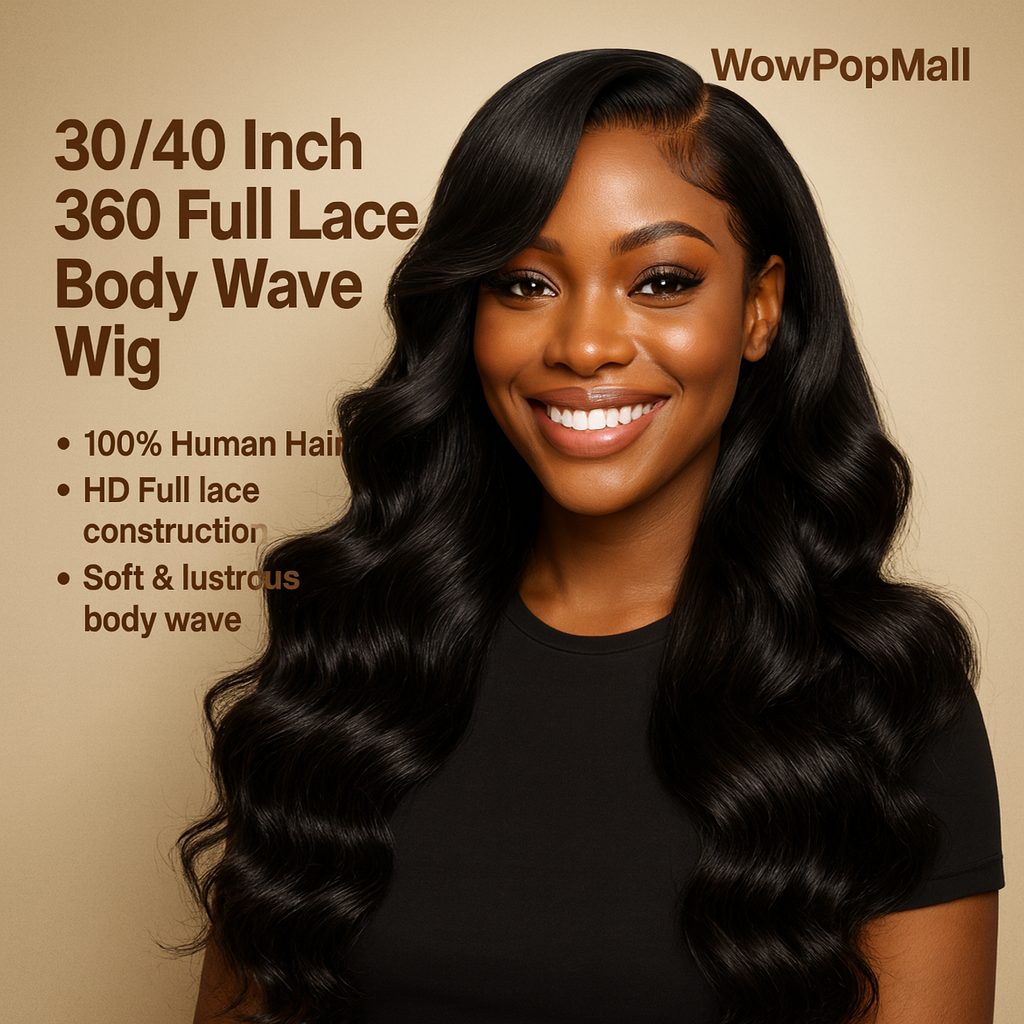 30–40 Inch 360 Full Lace Body Wave Wig – HD Lace 13x4/13x6 Frontal & 4x4/5x5 Closure Options, 100% Brazilian Human Hair