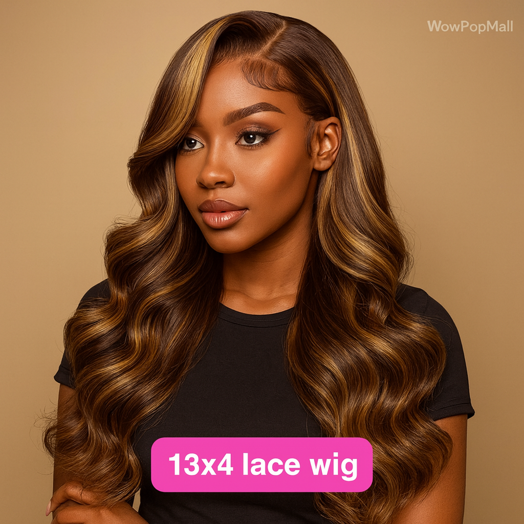 Honey Blonde Highlight Body Wave Wig – 13x6 HD Lace Frontal & 4x4/5x5 Closure, 100% Brazilian Human Hair (26"+)