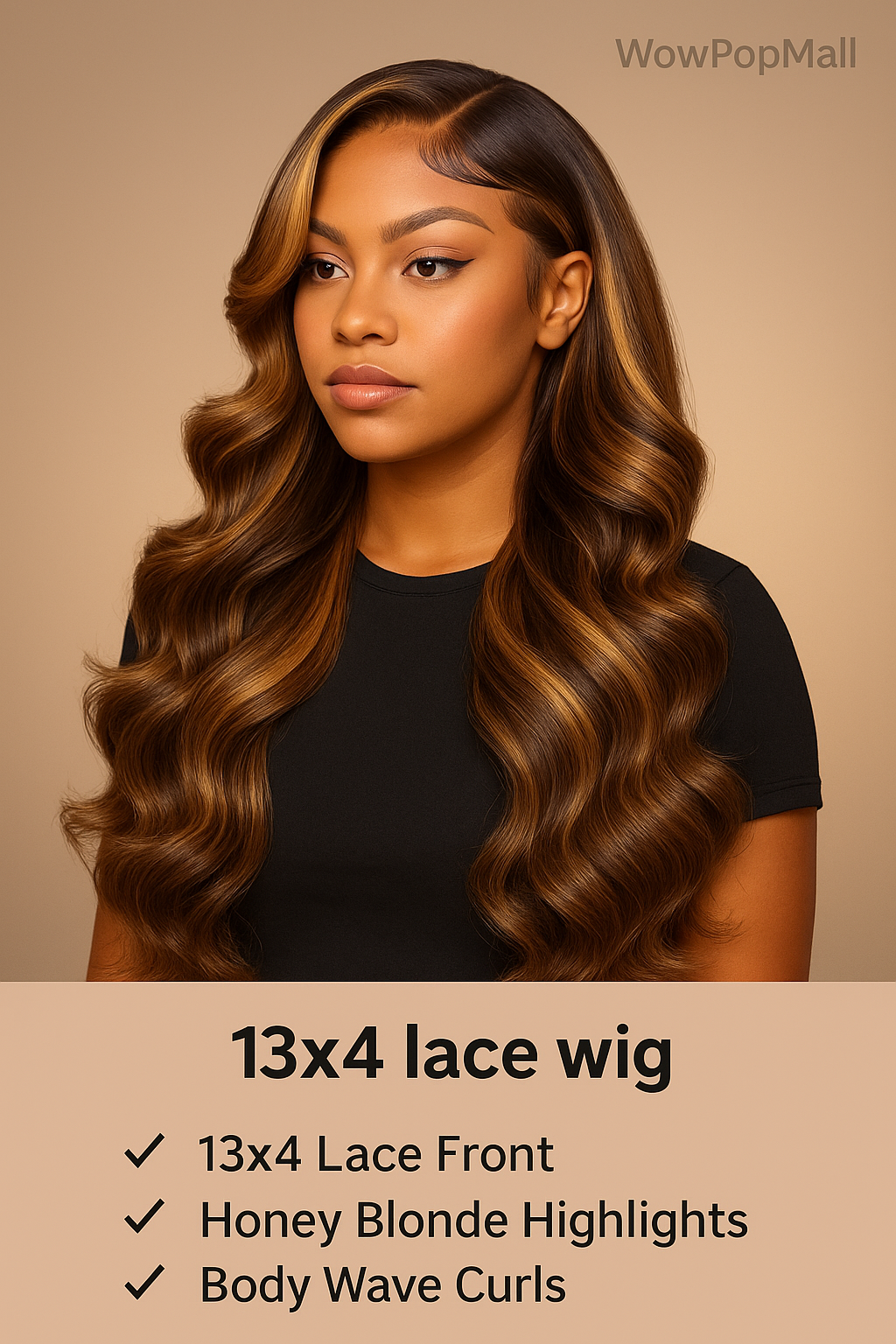 Honey Blonde Highlight Body Wave Wig – 13x6 HD Lace Frontal & 4x4/5x5 Closure, 100% Brazilian Human Hair (26"+)