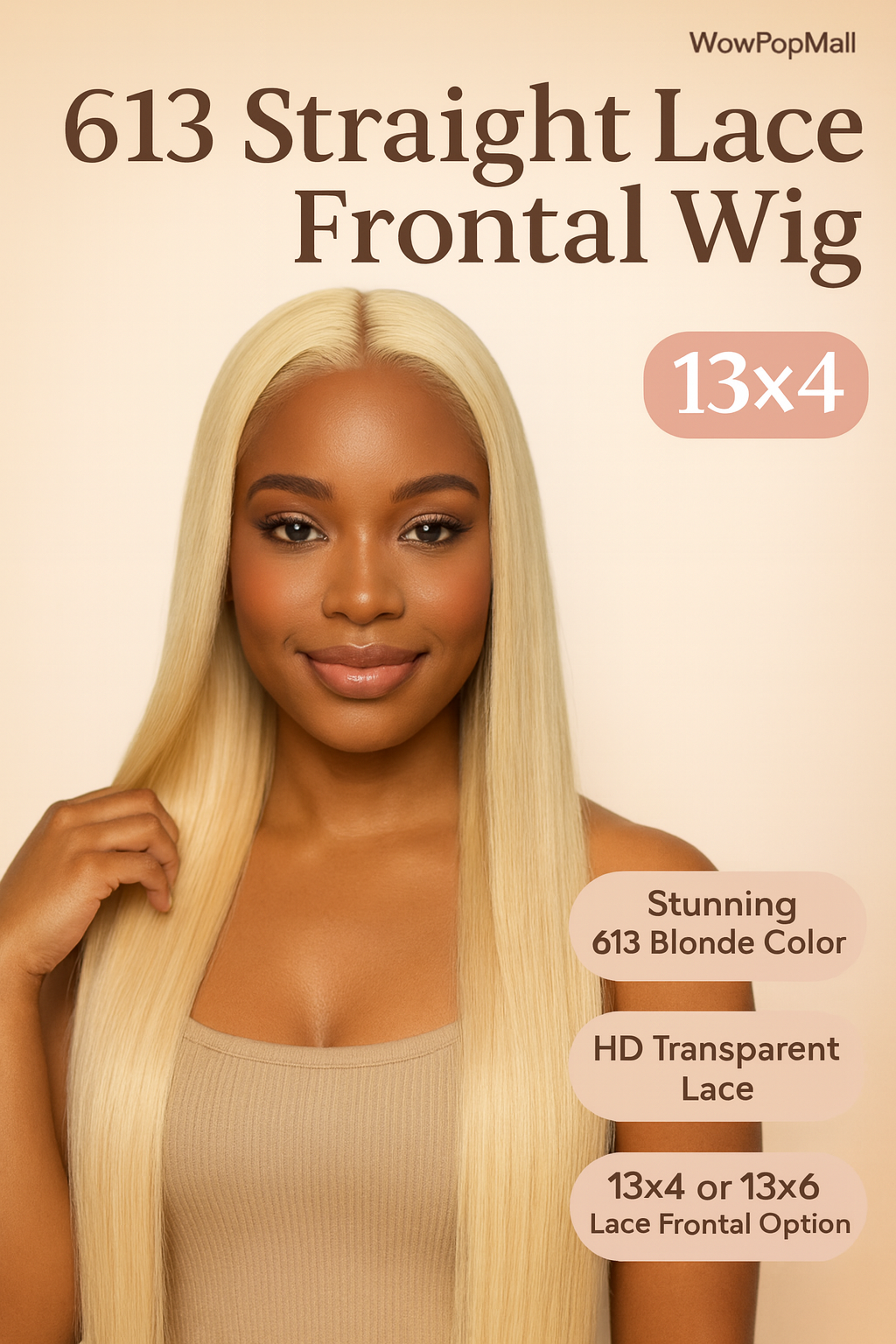 613 Straight HD Lace Front Wig – 13x4 & 13x6 Transparent Lace, 100% Brazilian Remy Human Hair (26"+)
