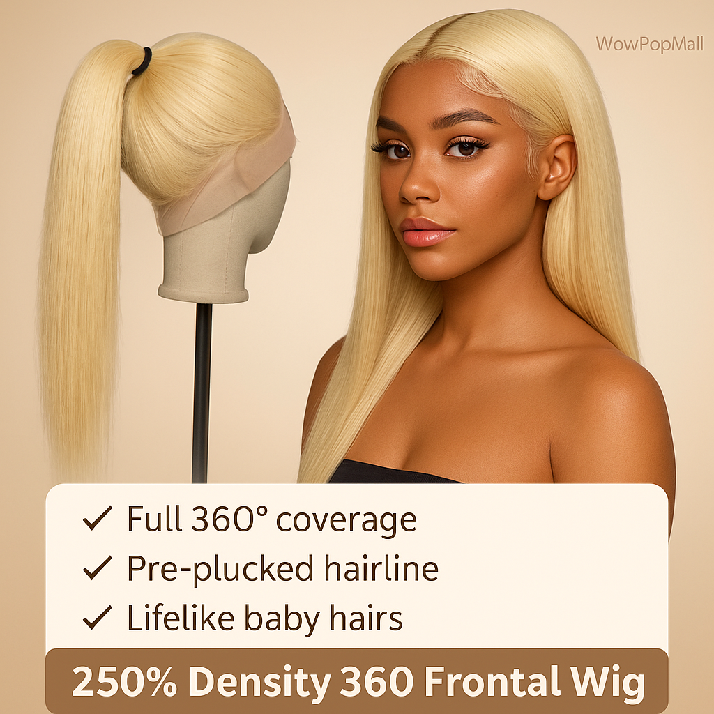 38 Inch 613 Blonde Straight 360 Lace Frontal Wig – 250% Density Human Hair