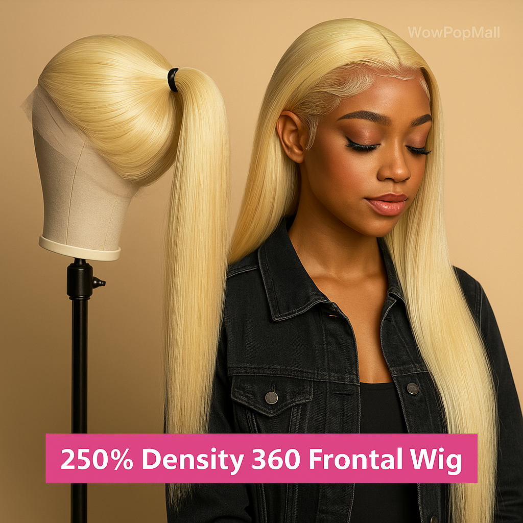 38 Inch 613 Blonde Straight 360 Lace Frontal Wig – 250% Density Human Hair