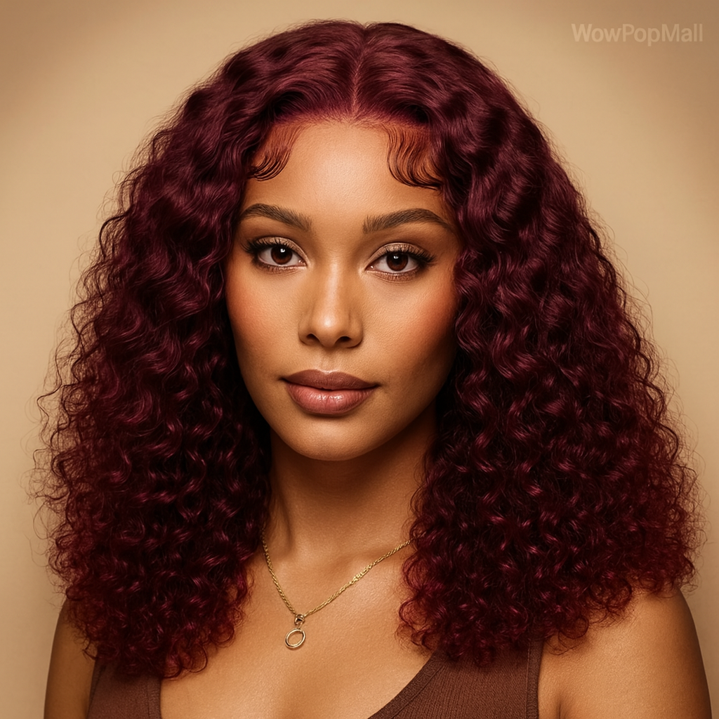 Burgundy 99J Deep Wave Bob Human Hair Wig – 13x6 / 13x4 HD Lace Front Glueless Short Curly Wig