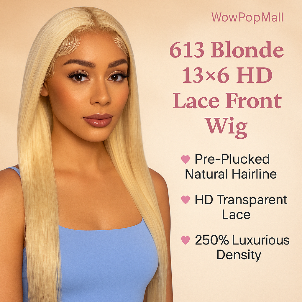 613 Blonde 13x6 HD Lace Front Wig – 100% Human Hair, 250% Density, 30 Inch Straight Wig