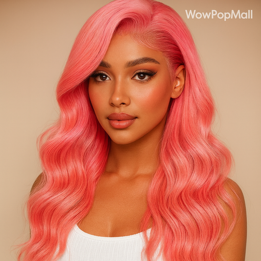 Light Pink 34–36” Body Wave HD Lace Front Human Hair Wig – Pre-Plucked, Transparent Lace, 100% Brazilian Human Hair
