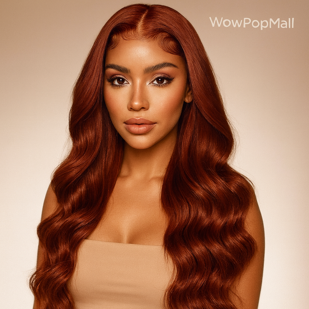13x4 Reddish Brown Body Wave HD Transparent Lace Front Human Hair Wig #33