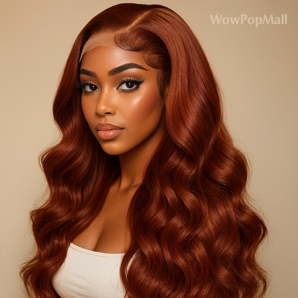 13x4 Reddish Brown Body Wave HD Transparent Lace Front Human Hair Wig #33