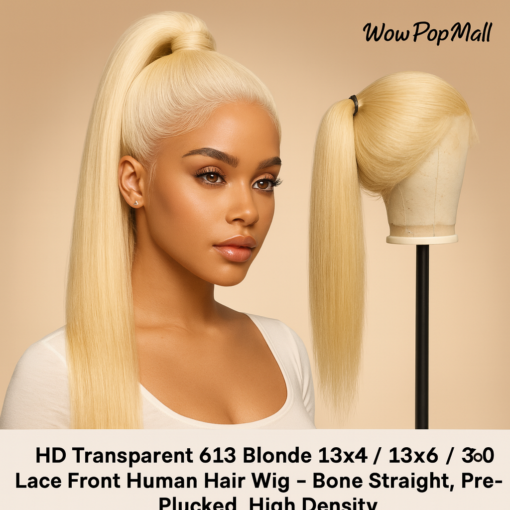 HD Transparent 613 Blonde 13x4 / 13x6 / 360 Lace Front Human Hair Wig – Bone Straight, Pre-Plucked, High Density