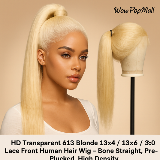 HD Transparent 613 Blonde 13x4 / 13x6 / 360 Lace Front Human Hair Wig – Bone Straight, Pre-Plucked, High Density