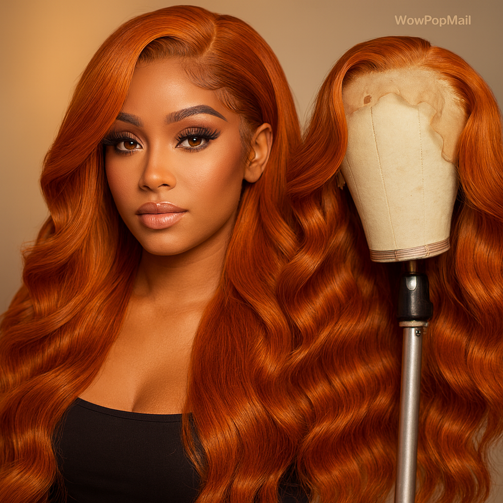 Ginger Orange Body Wave 13x6 Transparent Lace Front Human Hair Wig #350 200% Density