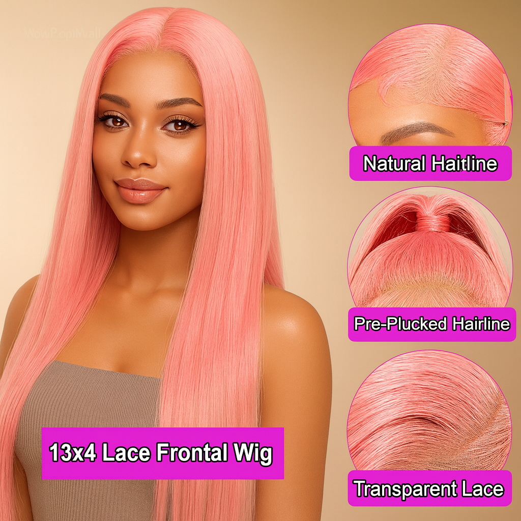Pink Straight HD Lace Front Brazilian Human Hair Wig 13x6 30–32 Inch