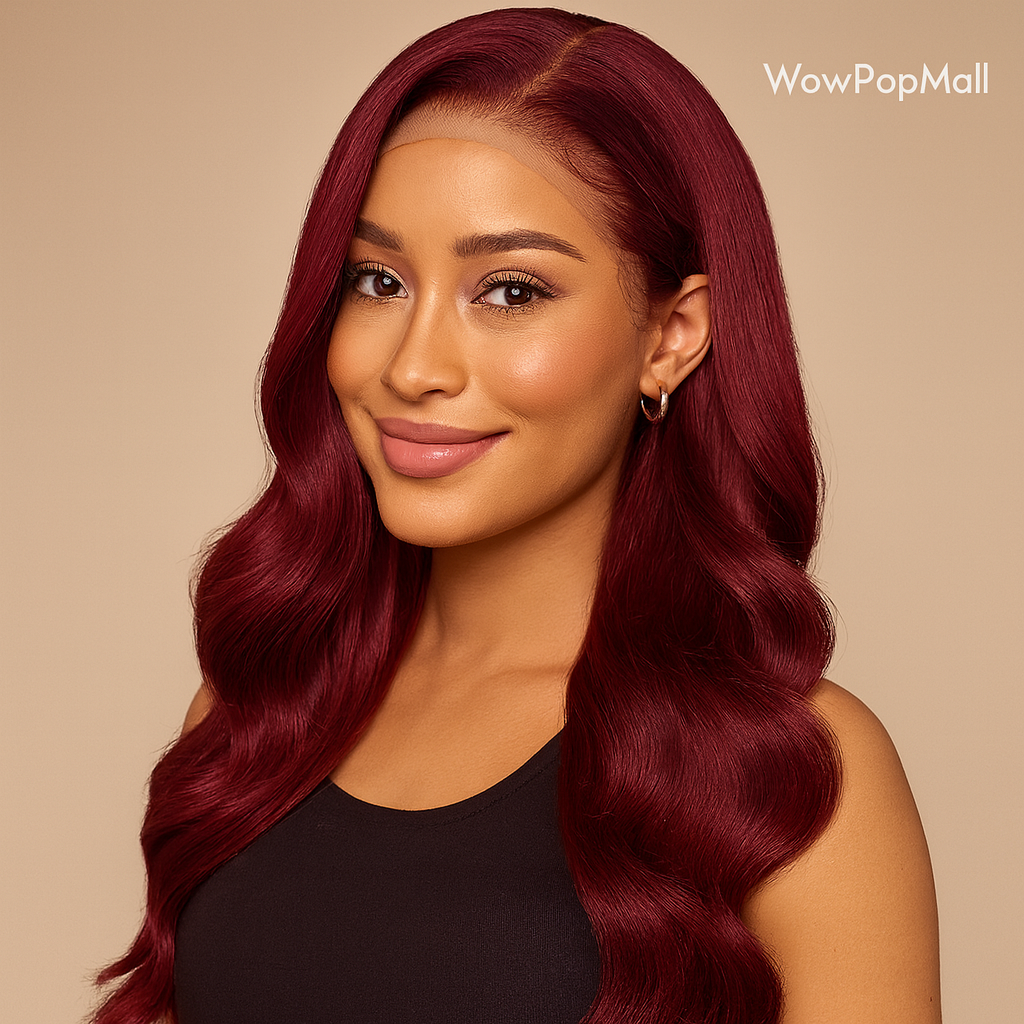 Fuduete 99J Burgundy Body Wave HD Lace Front Wig | Brazilian Remy Human Hair | Transparent Lace