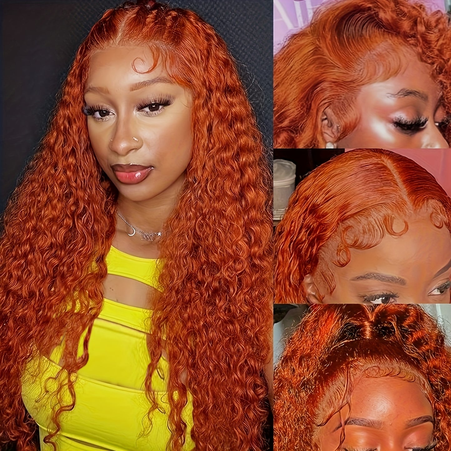 250% Density Ginger Orange Curly HD Transparent Lace Front Human Hair Wig (13x6 / 13x4, Brazilian Remy, 26”+)